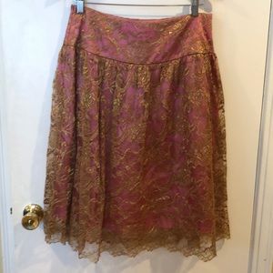 Trina Turk pink skirt with gold lace overlay